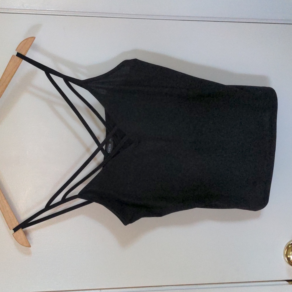 Black criss cross neck tank top